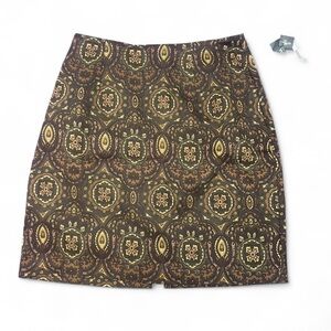 Briggs New York Brown and Gold Patterned Pencil Skirt